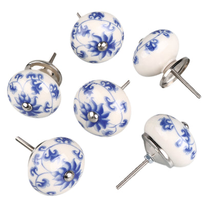 Harfington Uxcell 6 Pcs Ceramic Knobs Drawer Pulls Cupboard Handles Door Blue and White Flower