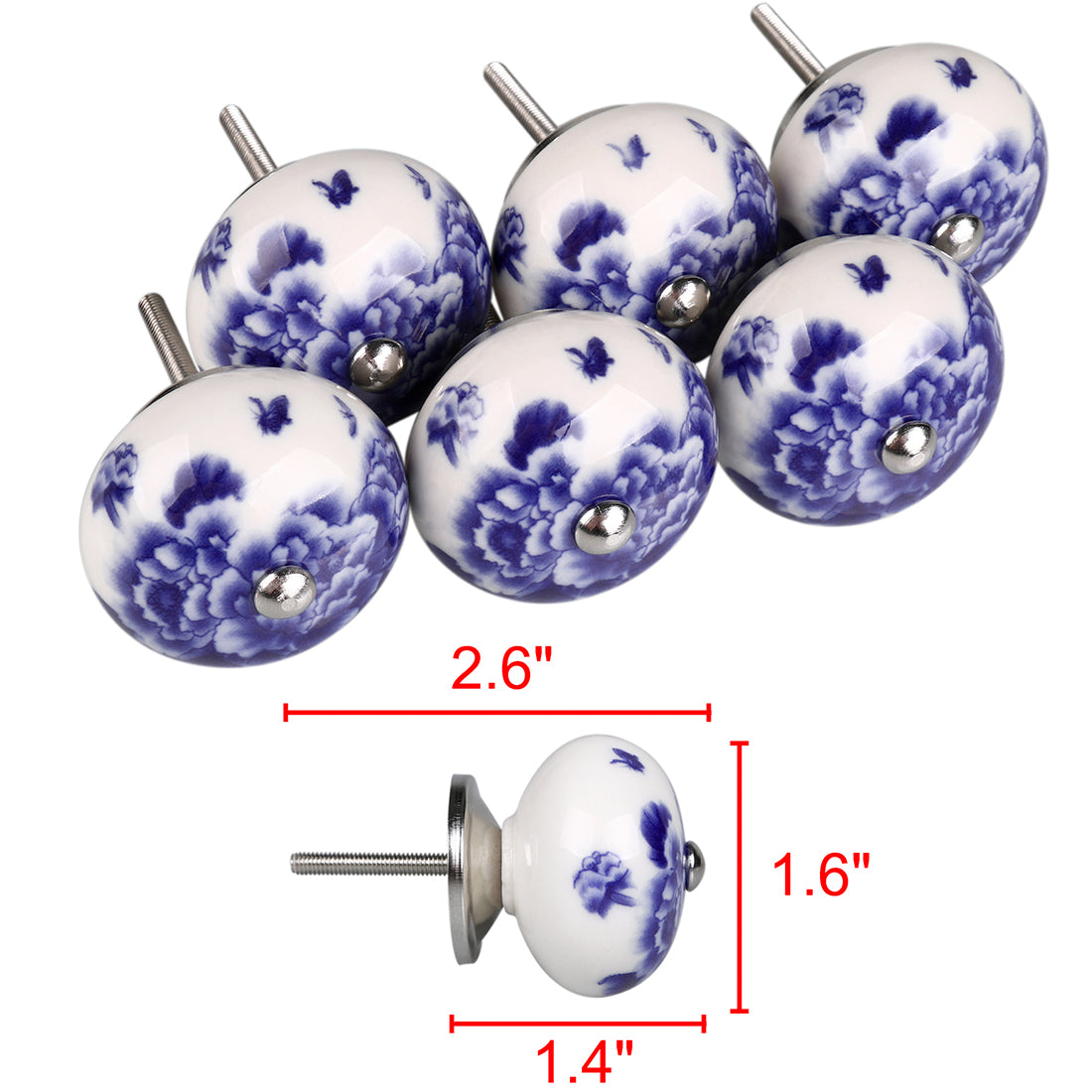 uxcell Uxcell 6 Pcs Ceramic Knobs Drawer Pulls Cupboard Handles Door Vintage Shabby Peony