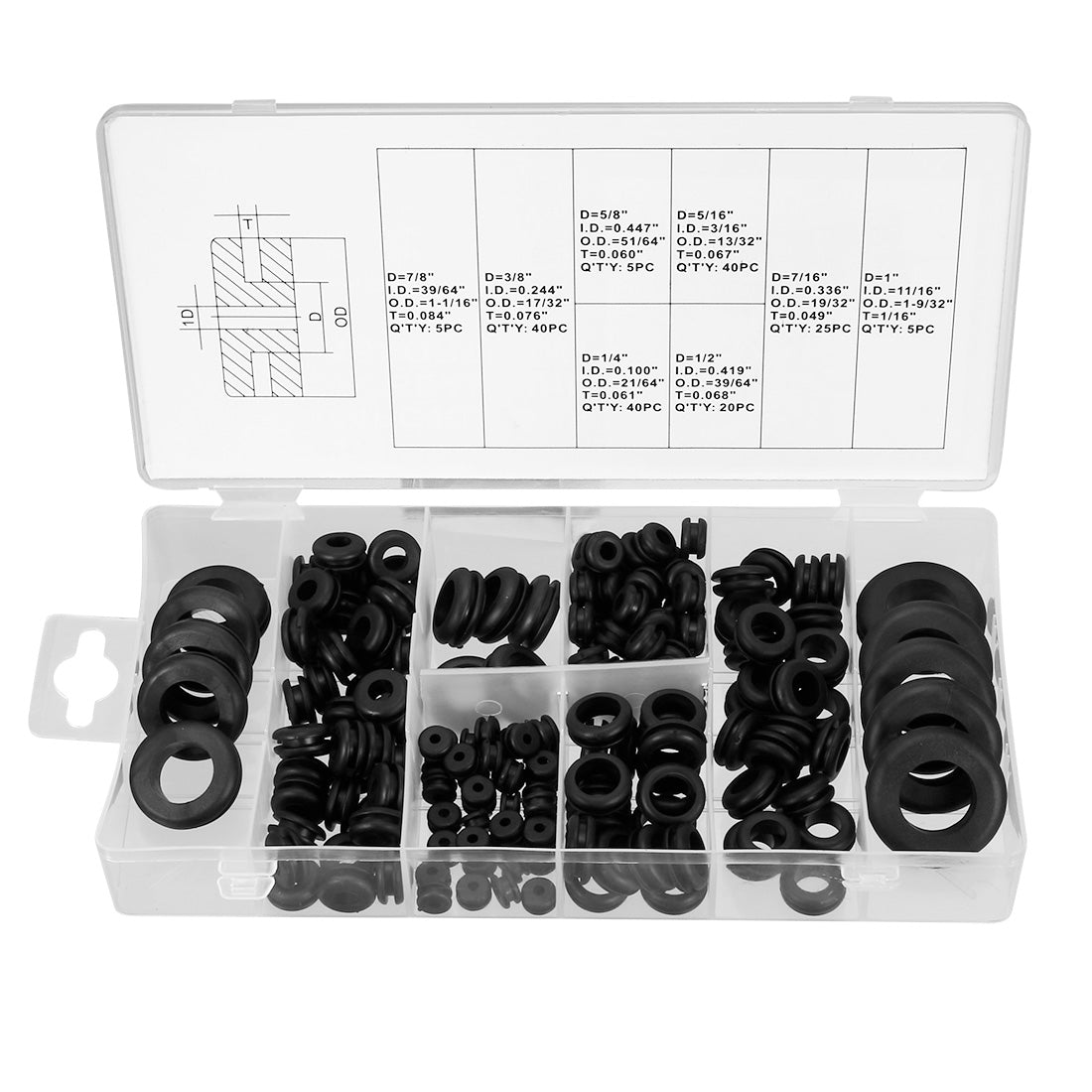 uxcell Uxcell 180 Pcs Rubber Grommet Assortment Fire Wall Firewall Wiring Electrical Wire Gasket Kit