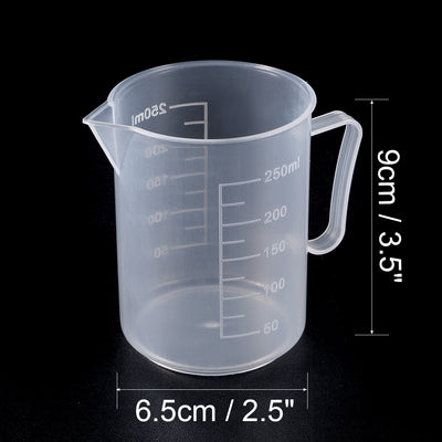 Harfington Uxcell Laboratory Transparent White PP 250mL Measuring Cup Handled Beaker