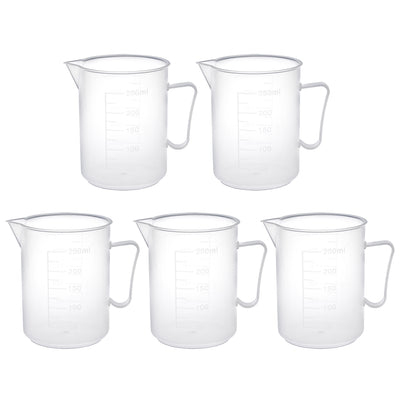 Harfington Uxcell 5pcs Laboratory Clear White PP 250mL Measuring Cup Handled Beaker