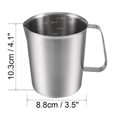 Harfington Uxcell Measuring Cup, Upgraded, 2 Measurement Scales, Including L Scale, Ounce Scale, Stainless Steel Measuring Cup w Marking with Handle, 16 Ounces, 500mL