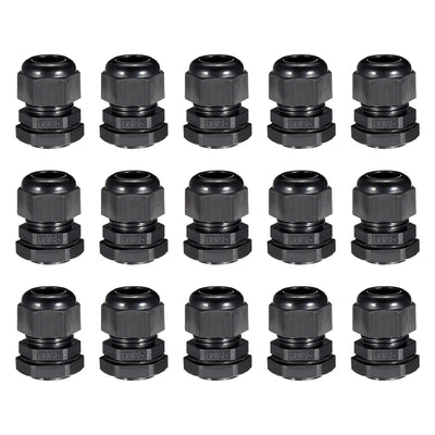 Harfington Uxcell 15Pcs PG13.5 Cable Gland Waterproof Plastic Joint Adjustable Locknut Black for 6mm-11mm Dia Cable Wire