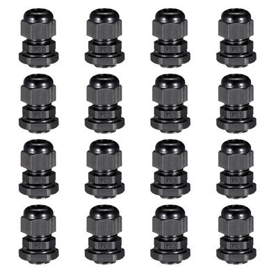 Harfington Uxcell 16Pcs PG9 Cable Gland Waterproof Connector Plastic Wire Glands Joints Black for 4-8mm Dia Wires