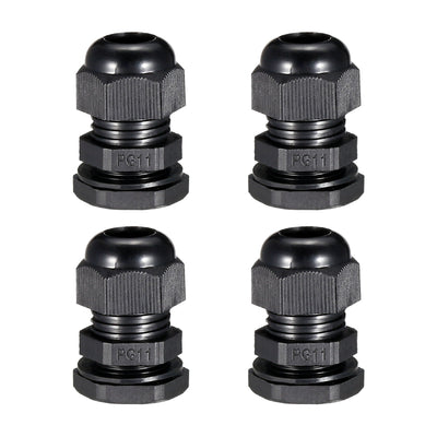 Harfington Uxcell 4Pcs PG11 Cable Gland Waterproof Plastic Joint Adjustable Locknut Black for 5mm-10mm Dia Cable Wire