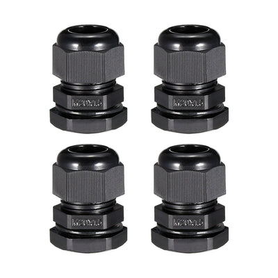 Harfington Uxcell 4Pcs M20 Cable Gland Waterproof Connector Plastic Wire Glands Joints Black for 6-12mm Dia Wires