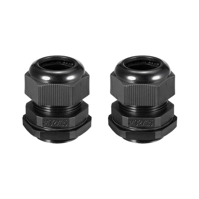 Harfington Uxcell M32 Cable Gland Waterproof Plastic Joint Adjustable Locknut Black for 15mm-22mm Dia Cable Wire 2 Pcs