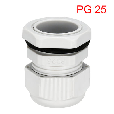 Harfington Uxcell 5Pcs PG25 Cable Gland Waterproof Plastic Joint Adjustable Locknut White for 16mm-21mm Dia Cable Wire