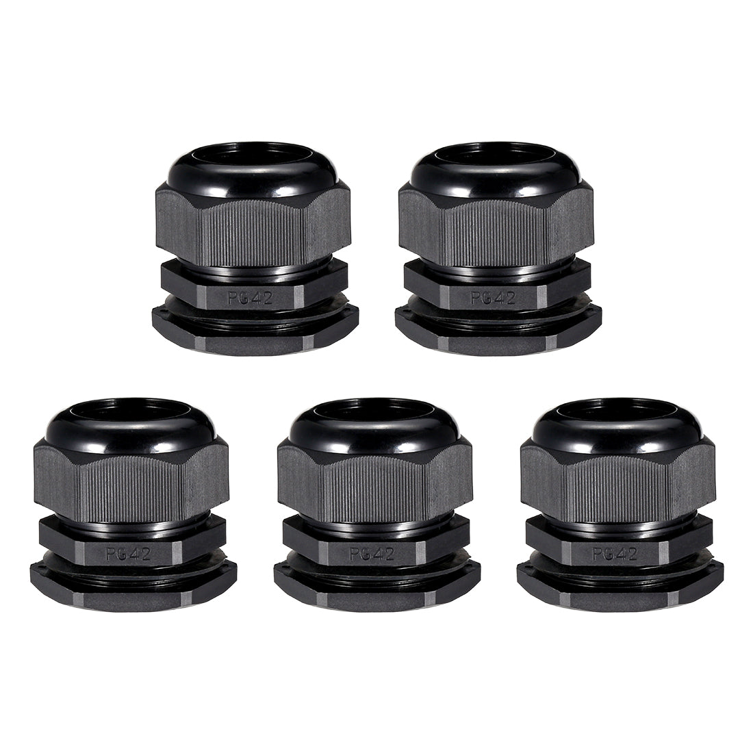 uxcell Uxcell 5Pcs PG42 Cable Gland Waterproof Plastic Joint Adjustable Locknut Black for 32mm-38mm Dia Cable Wire