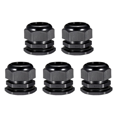 Harfington Uxcell 5Pcs PG42 Cable Gland Waterproof Plastic Joint Adjustable Locknut Black for 32mm-38mm Dia Cable Wire