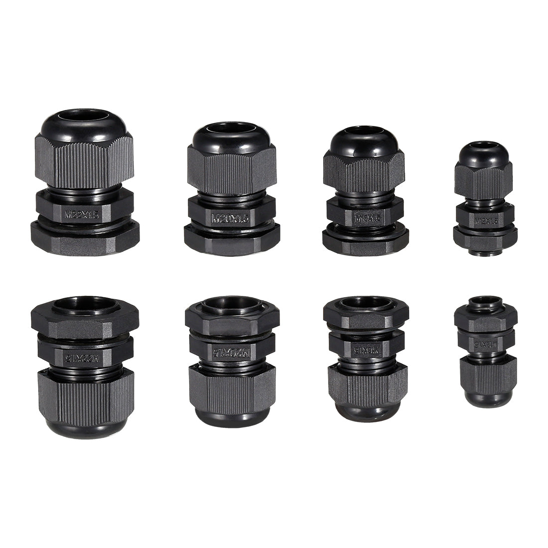 uxcell Uxcell 40Pcs M12 M18 M20 M22 Cable Gland Waterproof Plastic Joint Adjustable Locknut Black for Cable Wire