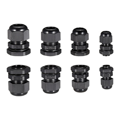 Harfington Uxcell 40Pcs M12 M18 M20 M22 Cable Gland Waterproof Plastic Joint Adjustable Locknut Black for Cable Wire