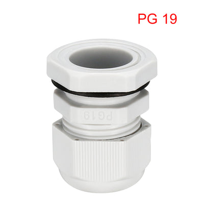 Harfington Uxcell 5Pcs PG19 Cable Gland Waterproof Plastic Joint Adjustable Locknut White for 12mm-15mm Dia Cable Wire