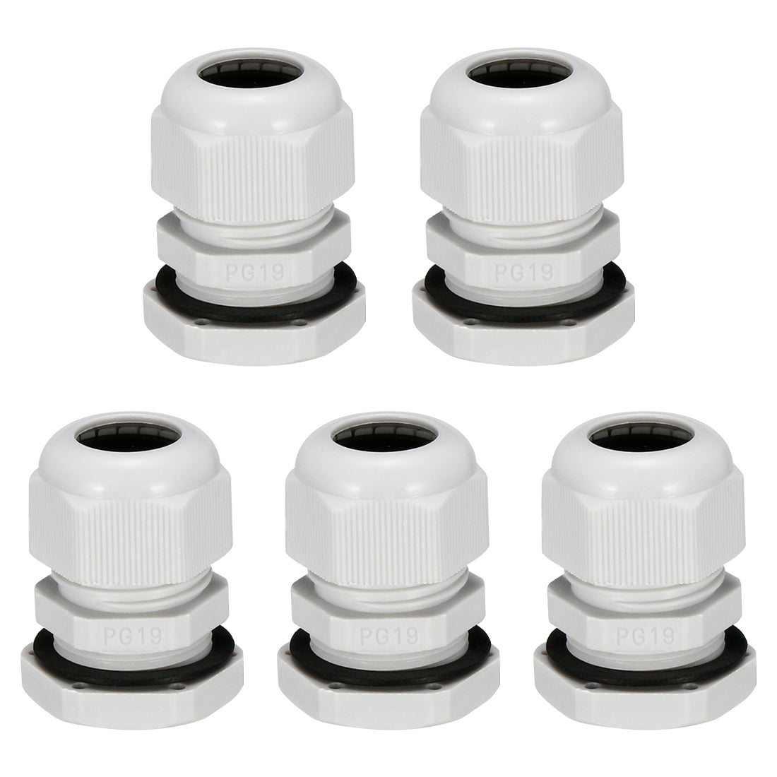 uxcell Uxcell 5Pcs PG19 Cable Gland Waterproof Plastic Joint Adjustable Locknut White for 12mm-15mm Dia Cable Wire