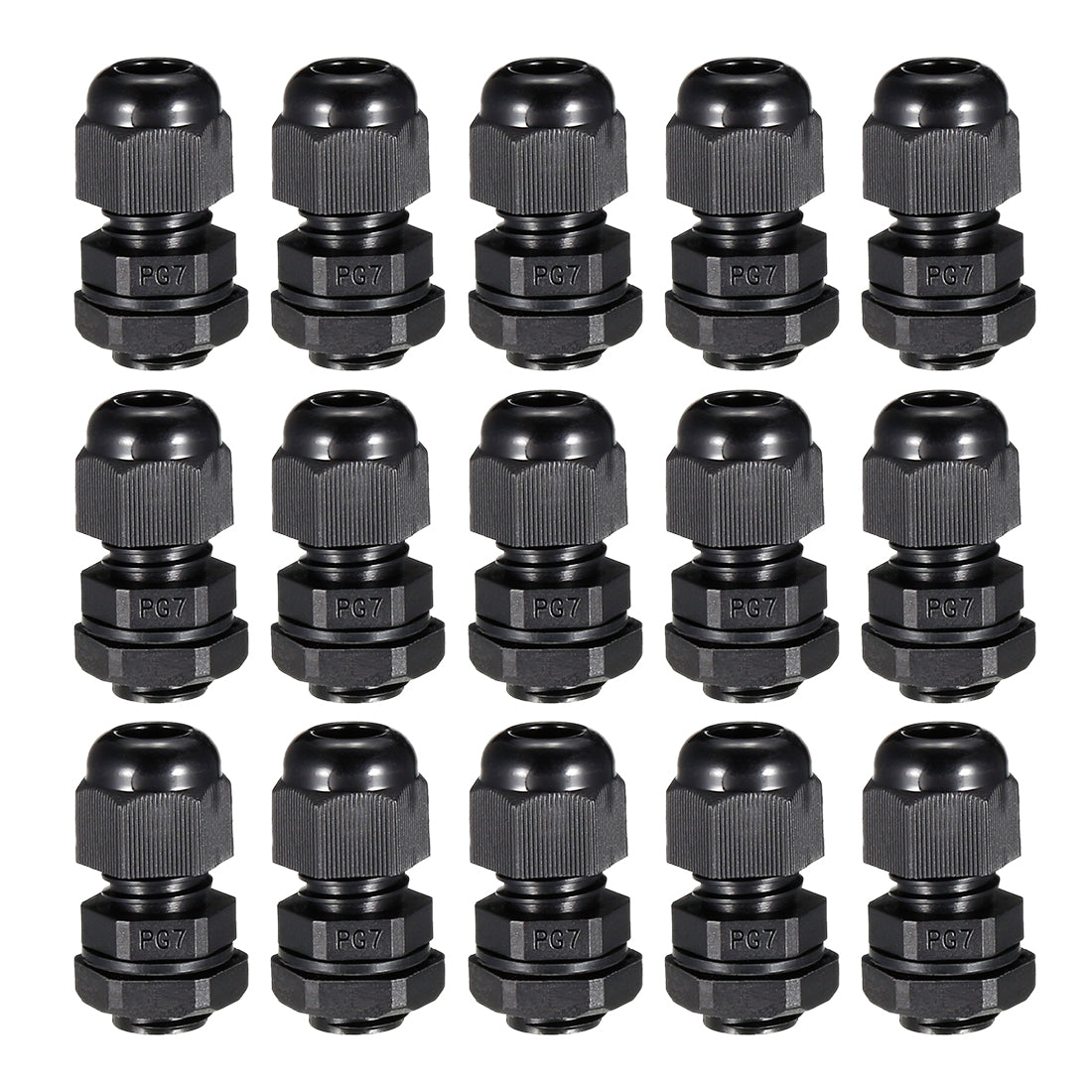 uxcell Uxcell 15Pcs PG7 Cable Gland Waterproof Plastic Joint Adjustable Locknut Black for 3mm-6.5mm Dia Cable Wire