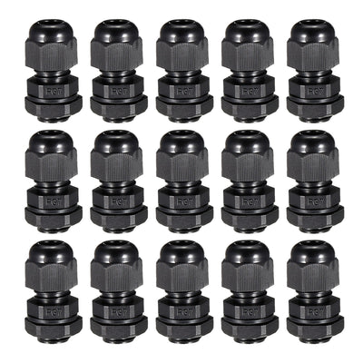 Harfington Uxcell 15Pcs PG7 Cable Gland Waterproof Plastic Joint Adjustable Locknut Black for 3mm-6.5mm Dia Cable Wire