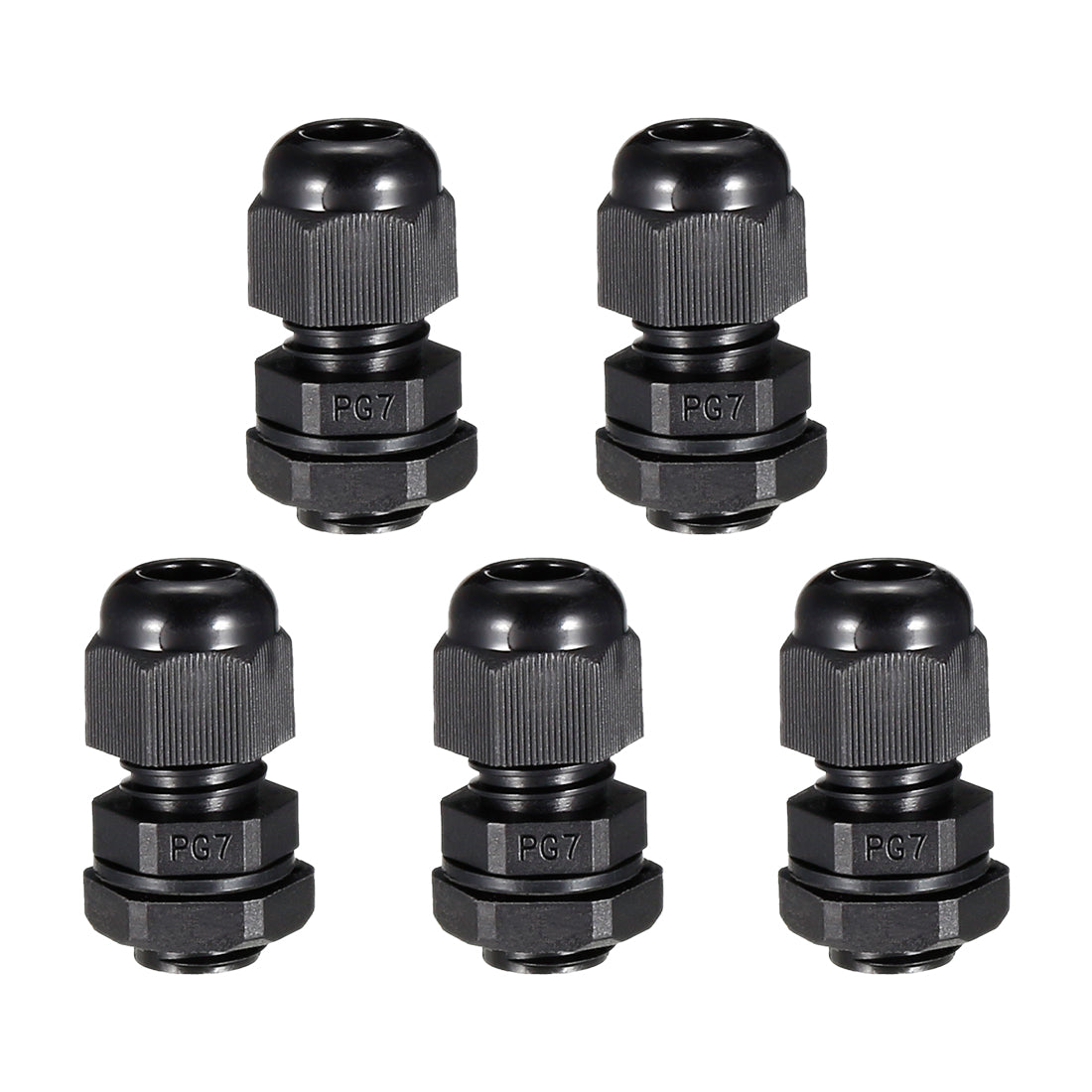 uxcell Uxcell 5Pcs PG7 Cable Gland Waterproof Plastic Joint Adjustable Locknut Black for 4mm-6.5mm Dia Cable Wire