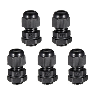 Harfington Uxcell 5Pcs PG7 Cable Gland Waterproof Plastic Joint Adjustable Locknut Black for 4mm-6.5mm Dia Cable Wire