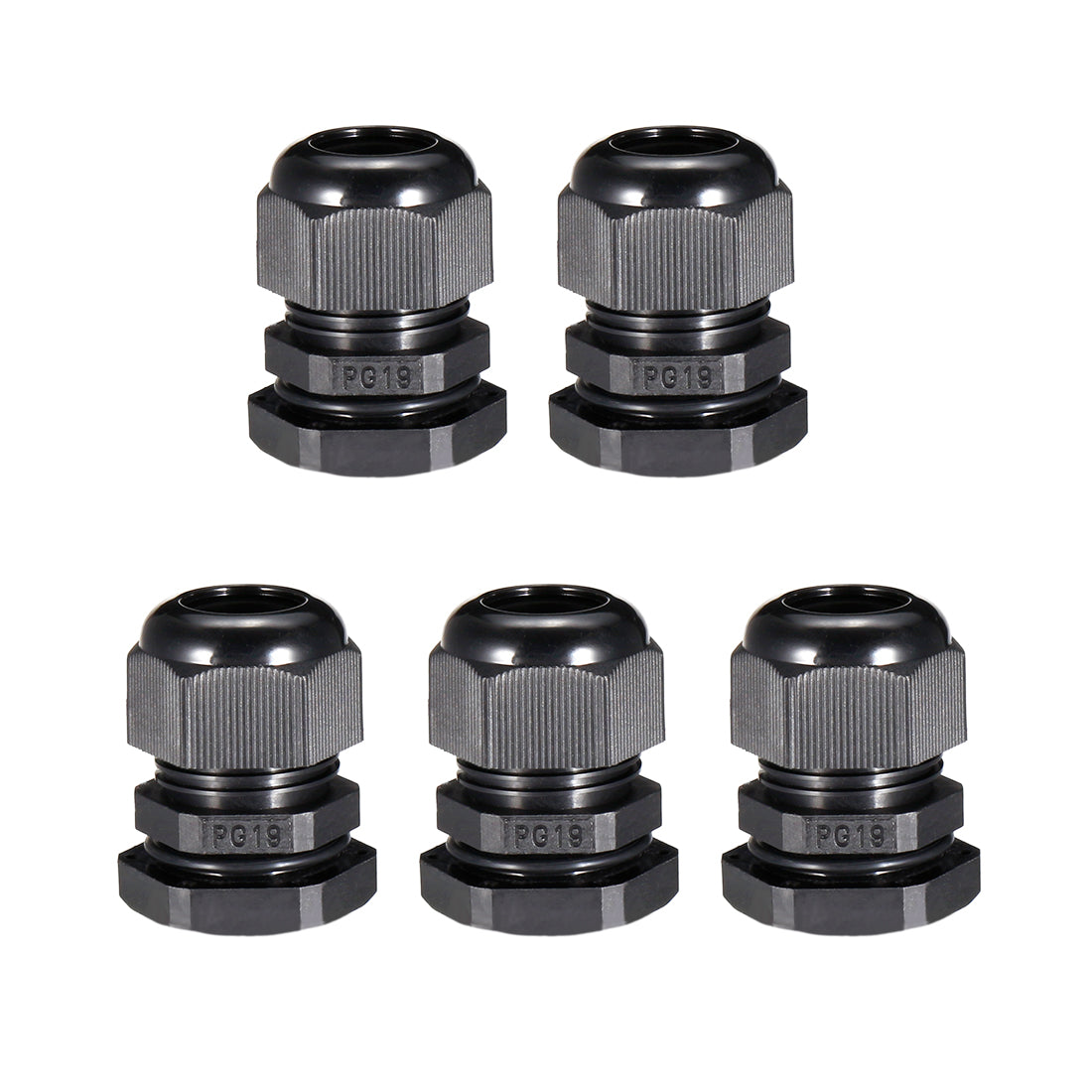 uxcell Uxcell 5Pcs PG19 Cable Gland Waterproof Plastic Joint Adjustable Locknut Black for 12mm-15mm Dia Cable Wire