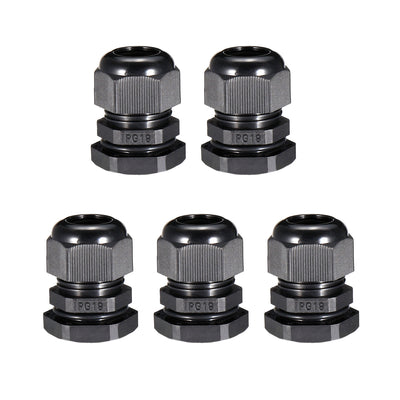 Harfington Uxcell 5Pcs PG19 Cable Gland Waterproof Plastic Joint Adjustable Locknut Black for 12mm-15mm Dia Cable Wire