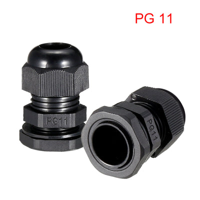 Harfington Uxcell 15Pcs PG11 Cable Gland Waterproof Plastic Joint Adjustable Locknut Black for 5mm-10mm Dia Cable Wire