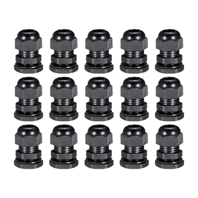 Harfington Uxcell 15Pcs PG11 Cable Gland Waterproof Plastic Joint Adjustable Locknut Black for 5mm-10mm Dia Cable Wire