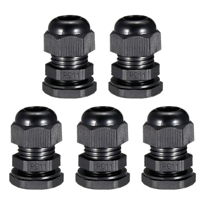 Harfington Uxcell 5Pcs PG11 Cable Gland Waterproof Plastic Black f 5-10mm Dia Wire w Rubber O Ring