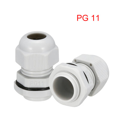 Harfington Uxcell 5Pcs PG11 Cable Gland Waterproof Plastic Joint Adjustable Locknut White for 5mm-10mm Dia Cable Wire