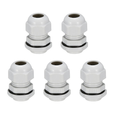 Harfington Uxcell 5Pcs PG11 Cable Gland Waterproof Plastic Joint Adjustable Locknut White for 5mm-10mm Dia Cable Wire