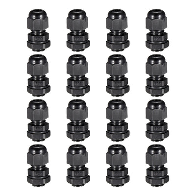 Harfington Uxcell 16Pcs PG7 Cable Gland Waterproof Plastic Joint Adjustable Locknut Black with Washers for 3mm-6.5mm Dia Cable Wire