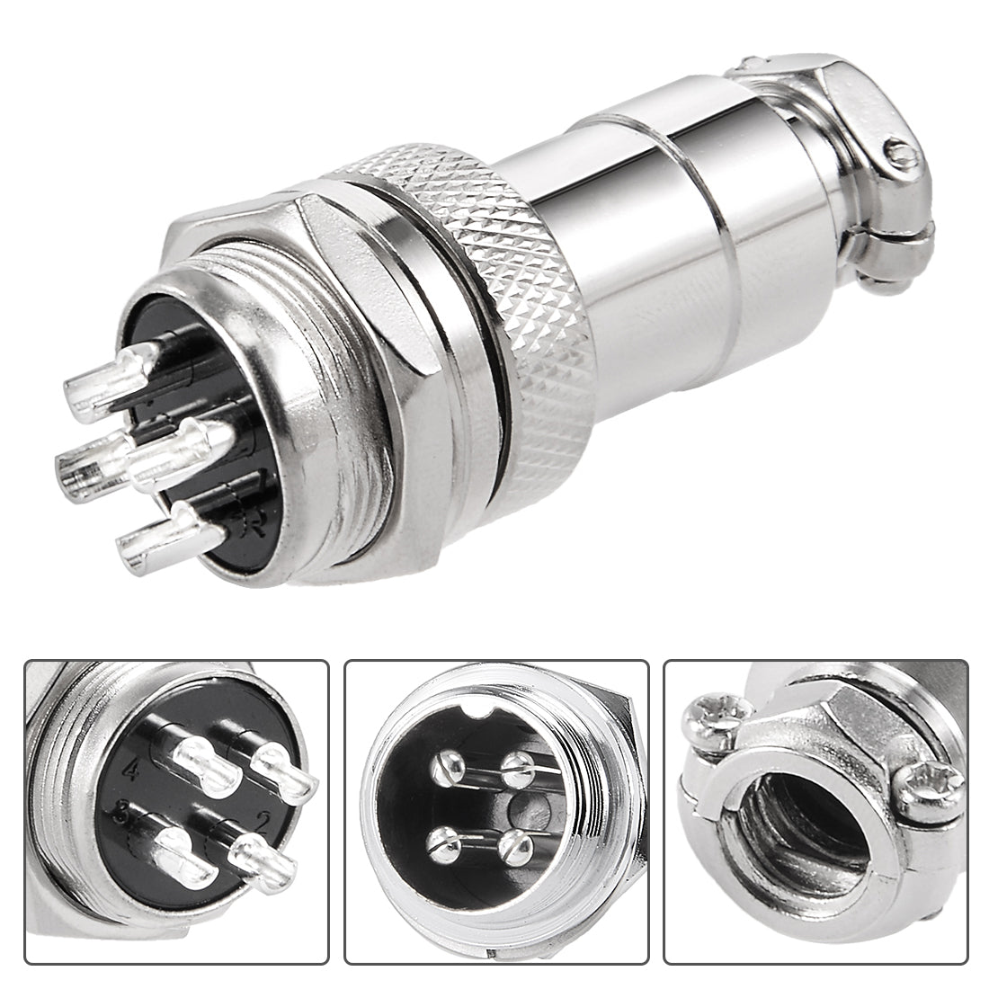 uxcell Uxcell 5pcs Aviation Connector 16mm 4P 5A 125V GX16-4 Waterproof Male Wire Panel Power Chassis Metal Fittings Connector Aviation Silver Tone