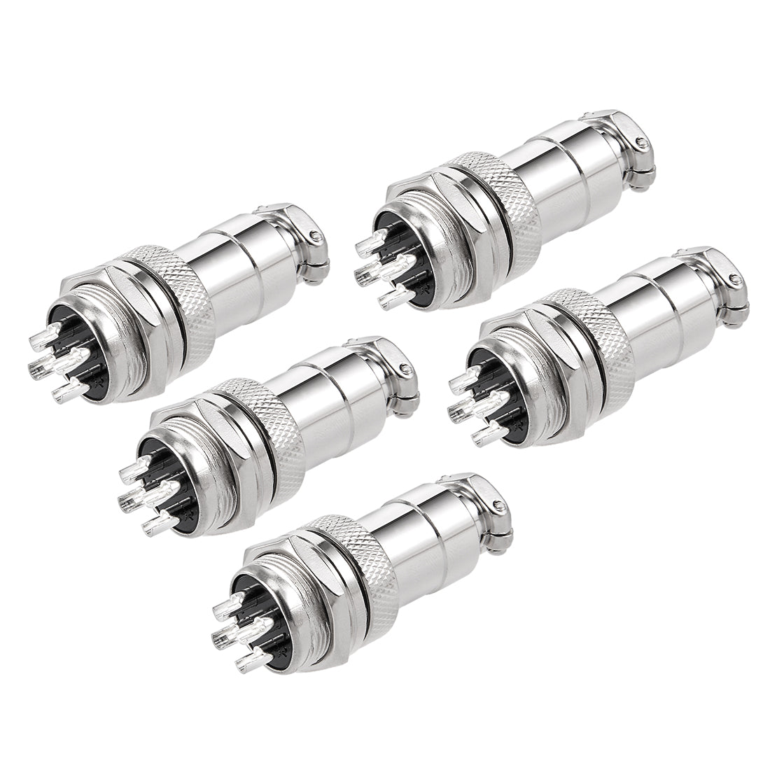uxcell Uxcell 5pcs Aviation Connector 16mm 4P 5A 125V GX16-4 Waterproof Male Wire Panel Power Chassis Metal Fittings Connector Aviation Silver Tone