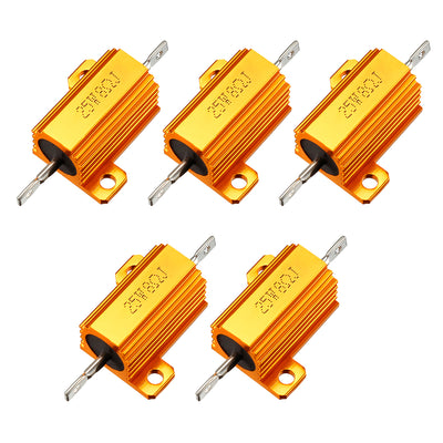 Harfington Uxcell 25W 8 Ohm 5% Aluminum Housing Resistor Screw  Chassis Mounted Aluminum Case Wirewound Resistor Load Resistors Gold Tone 5 Pcs
