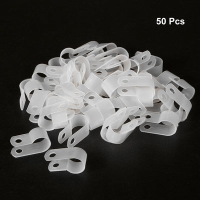 Harfington Uxcell 50Pcs Nylon R-type Cable Clamp Organizer Cord Clips for Wire Management 10.4mm White