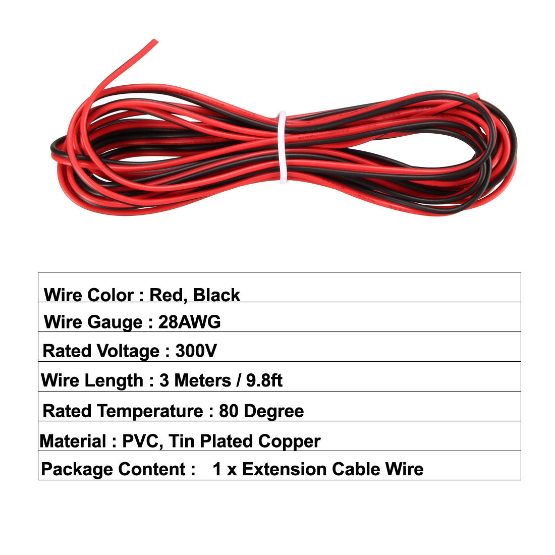 uxcell Uxcell Red Black Wire 2pin Extension Cable Cord 28 AWG Parallel Wire Tin Plated Copper 3 Meters Length Red Black for LED Strip Light