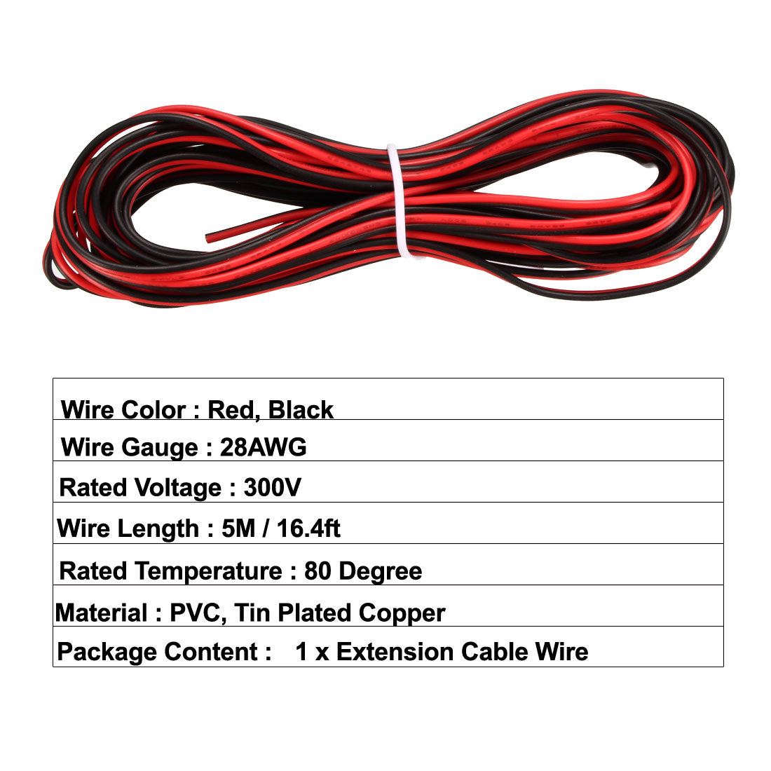 uxcell Uxcell Red Black Wire 2pin Extension Cable Cord 28 AWG Parallel Wire Tin Plated Copper 5M Length for LED Strip Light