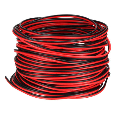 Harfington Uxcell Red Black Wire 2pin Extension Cable Cord 28 AWG Parallel Wire Tin Plated Copper 15M Length for LED Strip Light