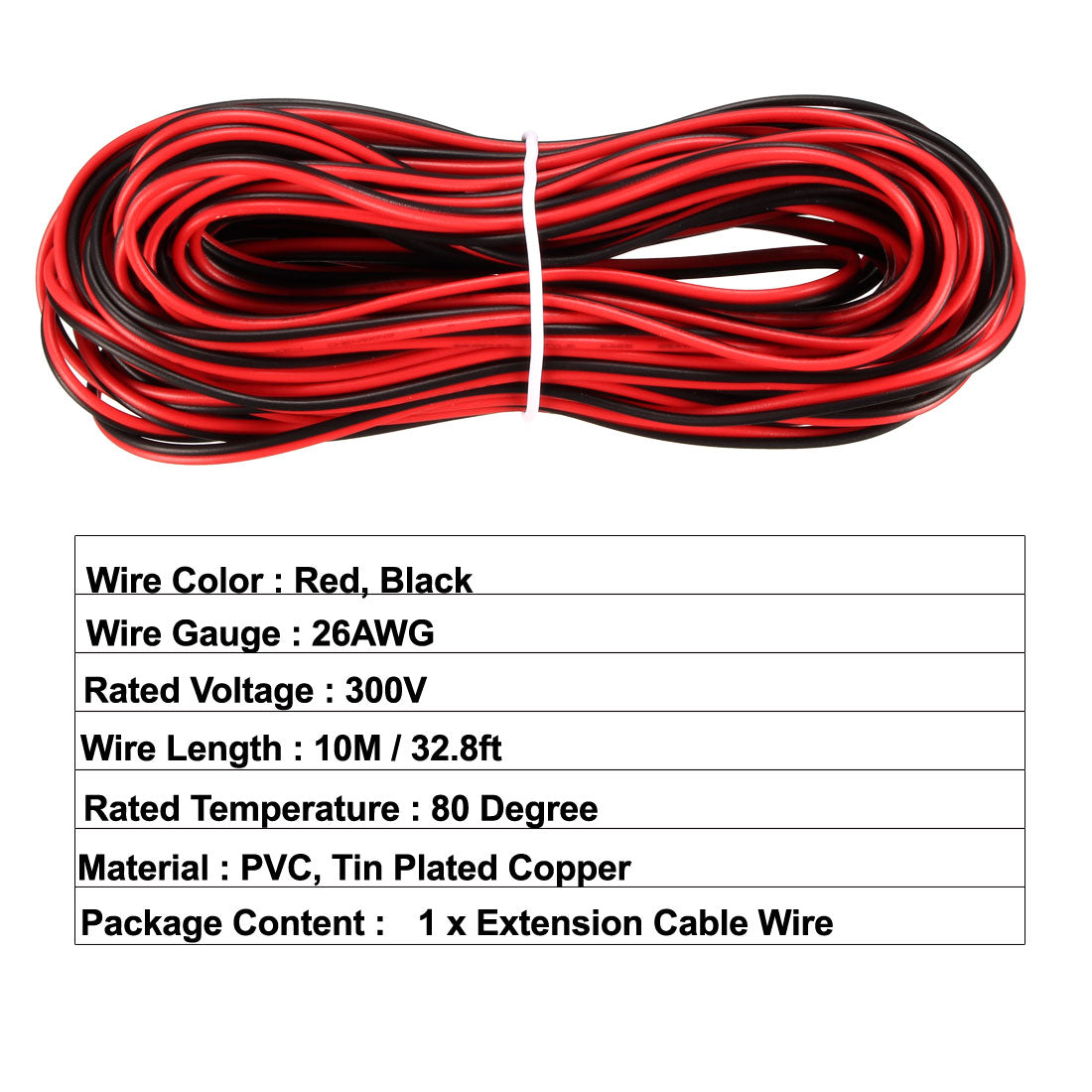 uxcell Uxcell Red Black Wire 2pin Extension Cable Cord 26 AWG Parallel Wire Tin Plated Copper 10M Length for LED Strip Light