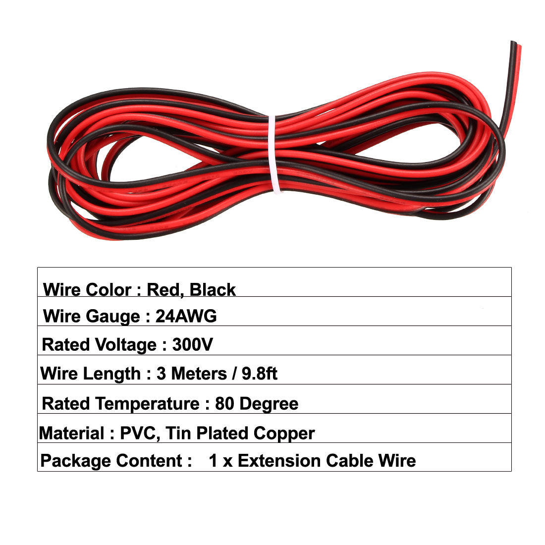 uxcell Uxcell Red Black Wire 2pin Extension Cable Cord 24 AWG Parallel Wire Tin Plated Copper 3 Meters Length for LED Strip Light