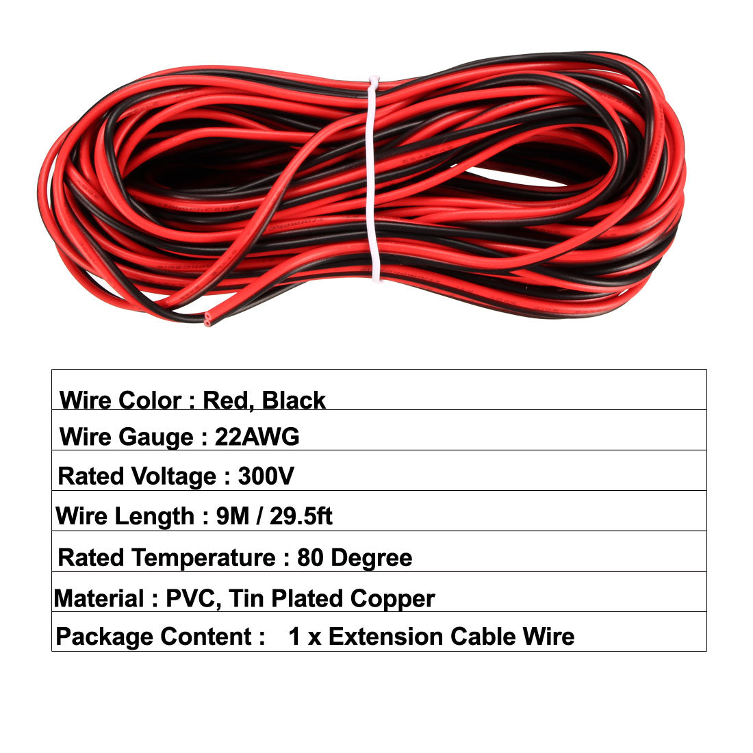 uxcell Uxcell Red Black Wire 2pin Extension Cable Cord 22 AWG Parallel Wire Tin Plated Copper 9M Length for LED Strip Light