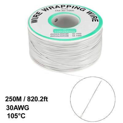 Harfington Uxcell OK Wire Tin Plated Copper Cord Wire Wrapping P/N 30 AWG 820ft Length White