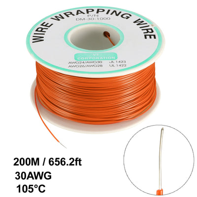 Harfington Uxcell OK Wire Tin Plated Copper Cord Wire Wrapping P/N 30 AWG 650ft Length Orange