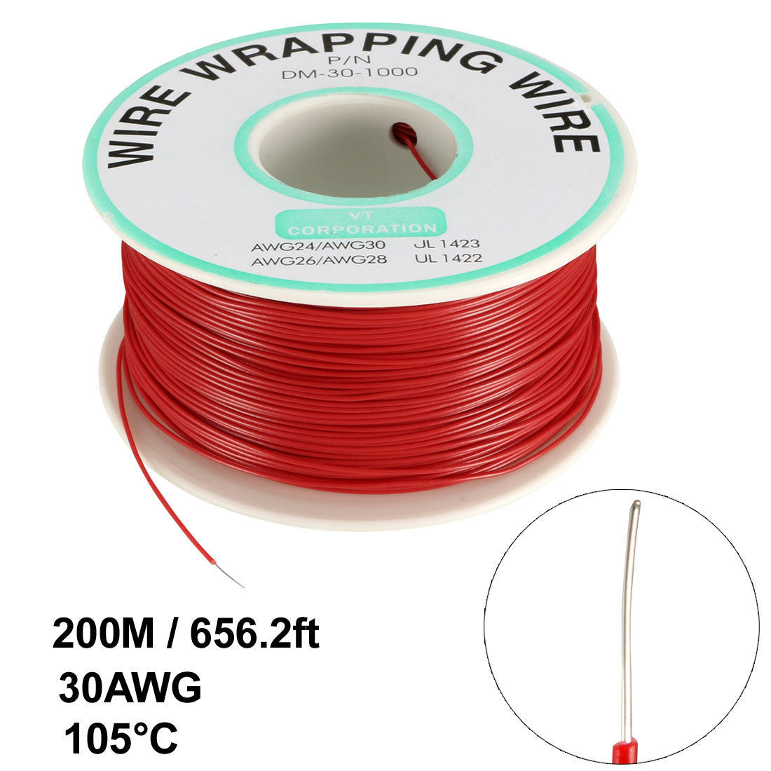 uxcell Uxcell OK Wire Tin Plated Copper Cord Wire Wrapping P/N 30 AWG 650ft Length Red
