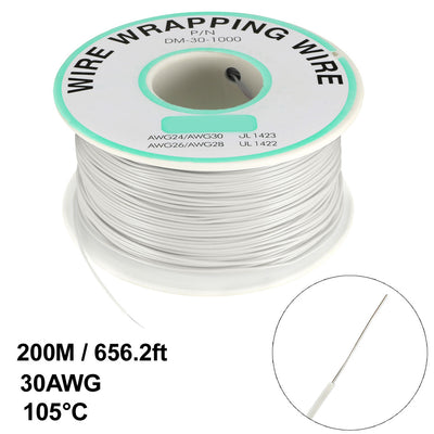 Harfington Uxcell OK Wire Tin Plated Copper Cord Wire Wrapping P/N 30 AWG 650ft Length White