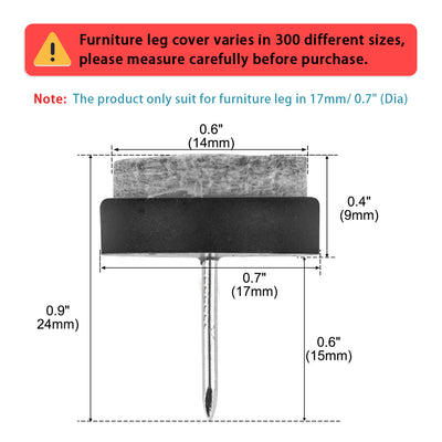 Harfington Uxcell Felt Pad Nails Glides Floor Protector Reduces Noise Anti-scratch Anti-slip for Furniture Chair Table Leg Feet Black 17mm Dia 12pcs
