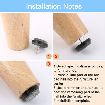Harfington Uxcell Felt Pad Nails Glides Floor Protector Reduces Noise Anti-scratch Anti-slip for Furniture Chair Table Leg Feet Black 17mm Dia 12pcs