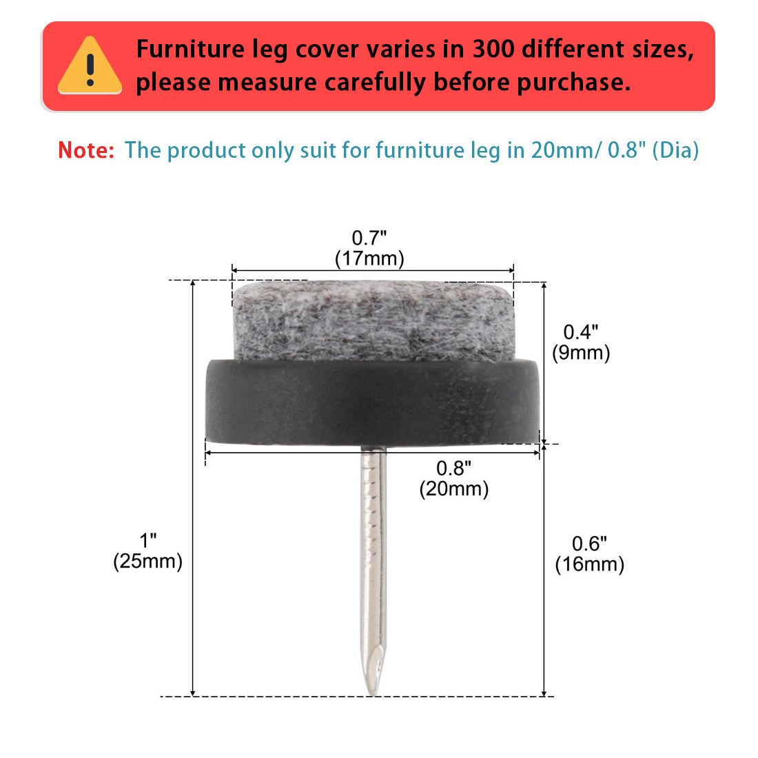 uxcell Uxcell Felt Pad Nails Glides Floor Protector Anti-scratch Furniture Leg 20mm Dia 50pcs