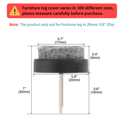 Harfington Uxcell Felt Pad Nails Glides Floor Protector Anti-scratch Furniture Leg 20mm Dia 50pcs
