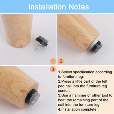 Harfington Uxcell Felt Pad Nails Glides Floor Protector Reduces Noise Anti-scratch Anti-slip for Furniture Desk Table Leg Feet Black 20mm Dia 20pcs