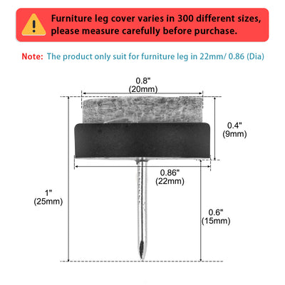Harfington Uxcell Felt Pad Nails Glides Floor Protector Anti-Scratch for Furniture Table Chair Legs Feet Black 22mm Dia 24pcs
